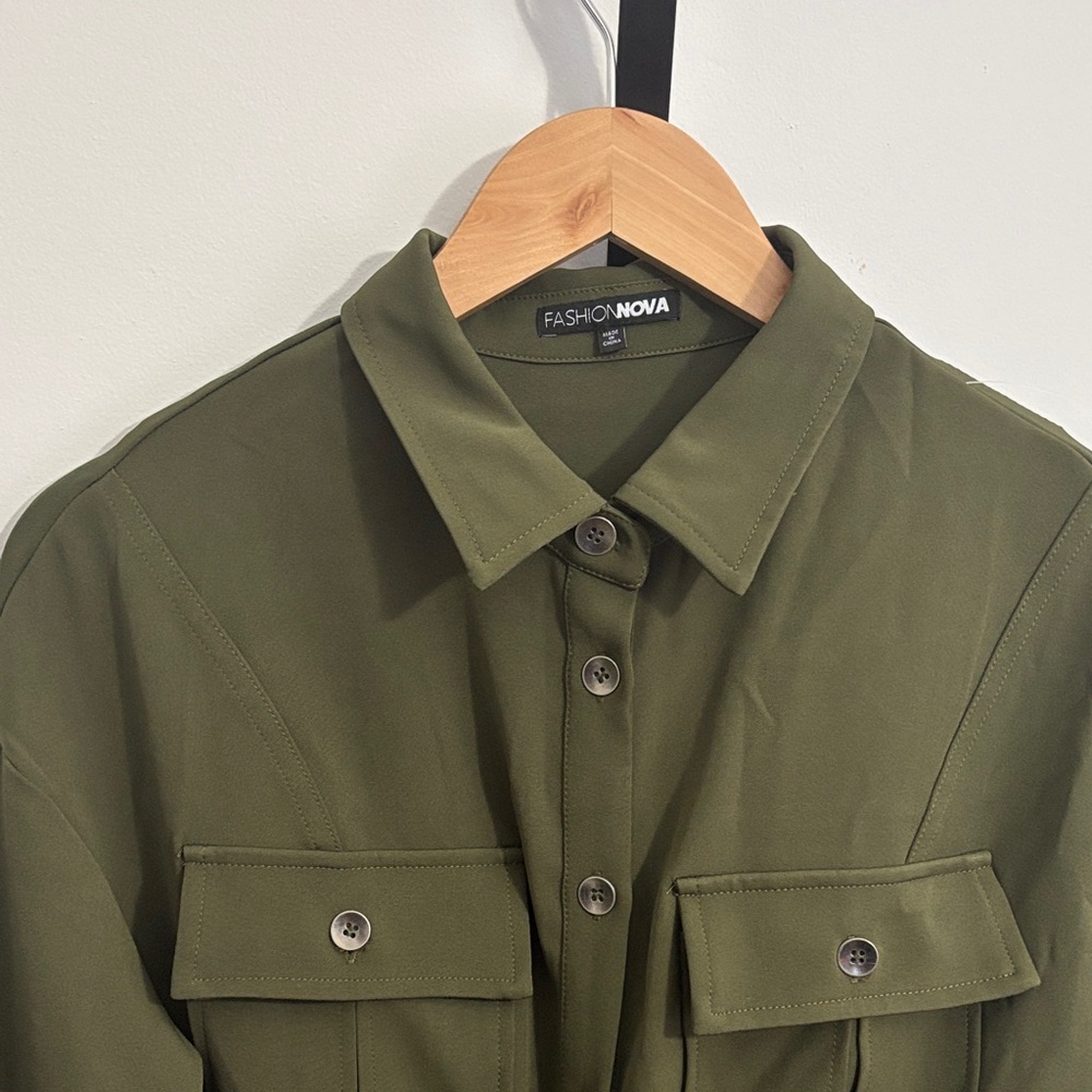 Fashion Nova Olive Utility Jumpsuit Size S Cargo Chic One Piece - Picture 3 of 13